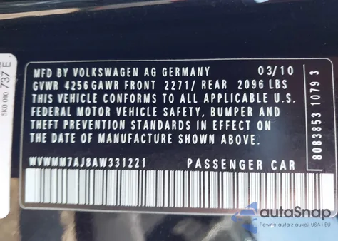 2010 Volkswagen Golf Tdi from USA, damaged, VIN WVWMM7AJ8AW331221